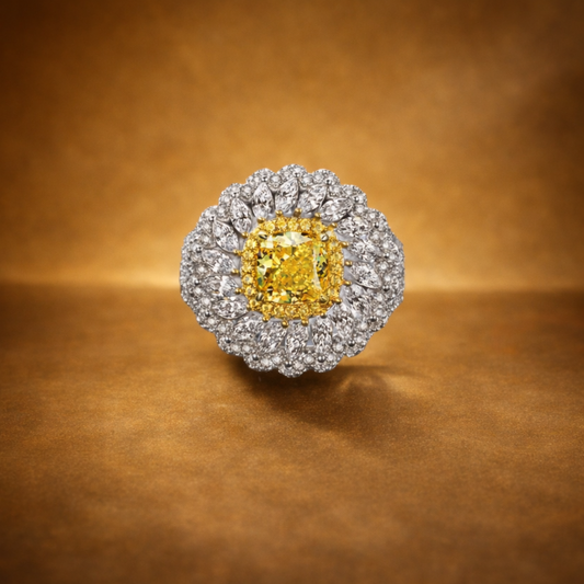 Cut Halo | Éclat Soleil™ 925 Silver Ring in Daisy Shape 1.5ct Fat Square 7*7 High Carbon Diamond Cushion