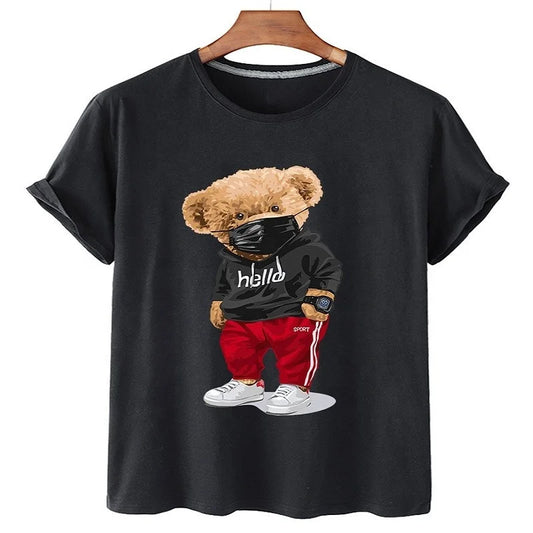 Bear Print Tee Relaxed Cotton T-Shirt