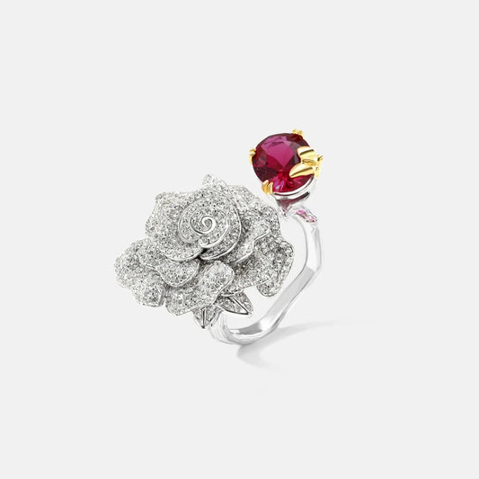 Rose Pavé Statement Ring in 925 Sterling Silver