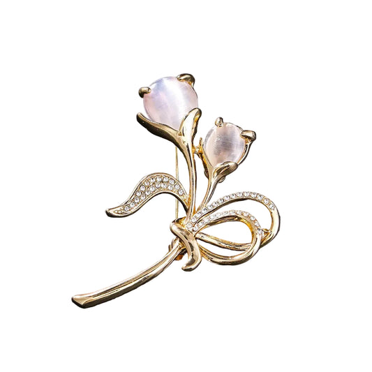 Flower Brooch Zinc Alloy Gold Plated with Crystal and Pearl