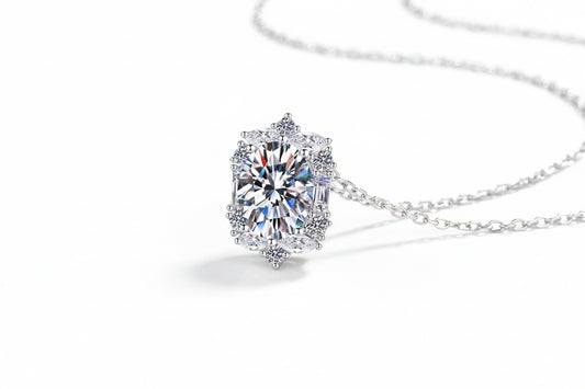 Pendant Necklace 925 Sterling Silver with 2 Carat Moissanite Radiant Cut