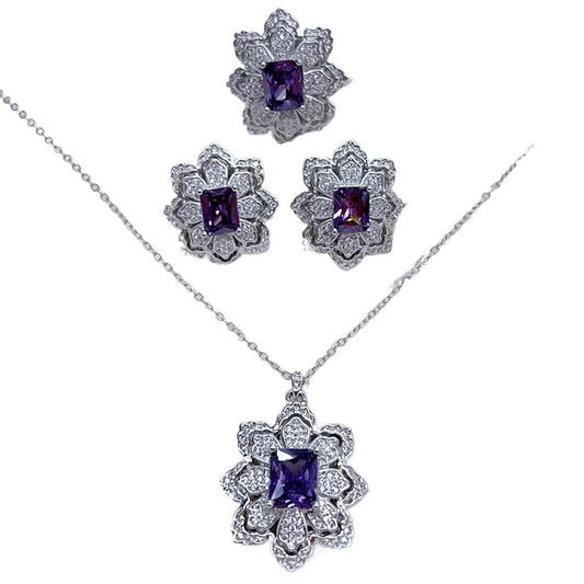 Imperial Violet — Silver Crystal Bridal Jewelry Set