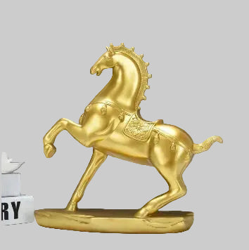 Luxury Horse Statue – Gold / Black/ Green Resin Decor