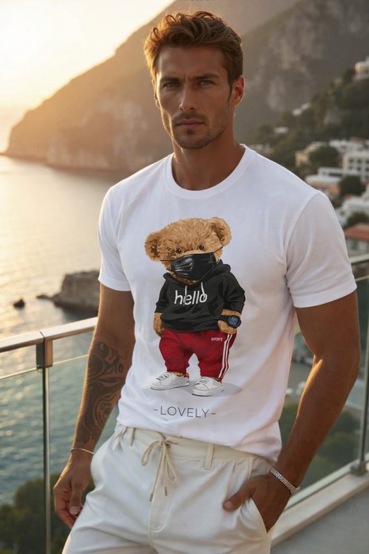 Bear Print Tee Relaxed Cotton T-Shirt
