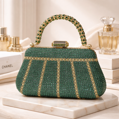 Émeraude Royale – Crystal Evening Clutch with Sculpted Handle