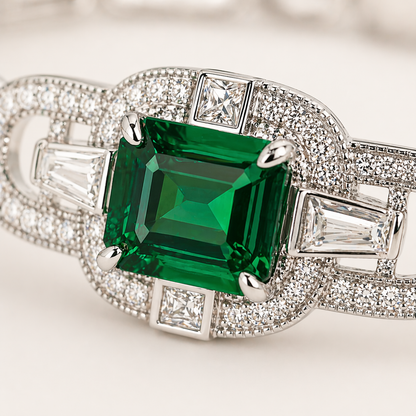 Emerald Link Bracelet 925 Sterling Silver Green Zircon