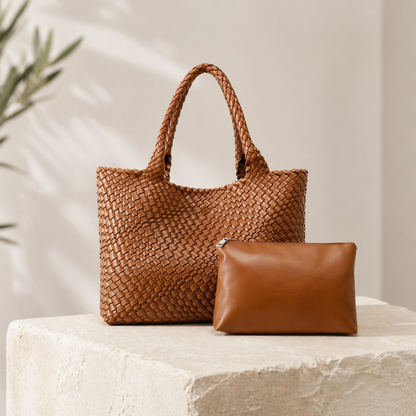 VELORÉ Woven Tote Bag Set – Structured Shopper with Pouch