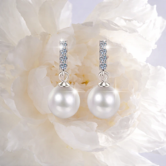 Lumière Élégante – Pearl & Moissanite Drop Earrings in 925 Sterling Silver