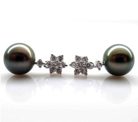 Noir Lumière – Black Pearl Drop Earrings with Crystal Blossom