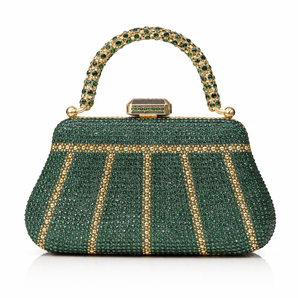Émeraude Royale – Crystal Evening Clutch with Sculpted Handle