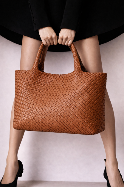 VELORÉ Woven Tote Bag Set – Structured Shopper with Pouch