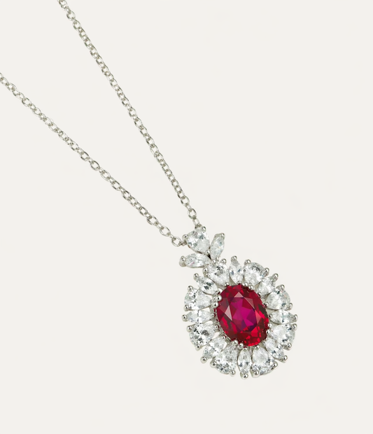 Ruby Oval Necklace 925 Sterling Silver Lab-Created