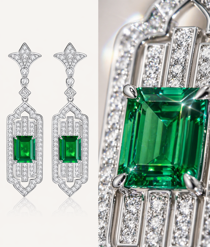 Emerald Drop Earrings 925 Sterling Silver Green Stone