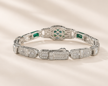 Emerald Link Bracelet 925 Sterling Silver Green Zircon