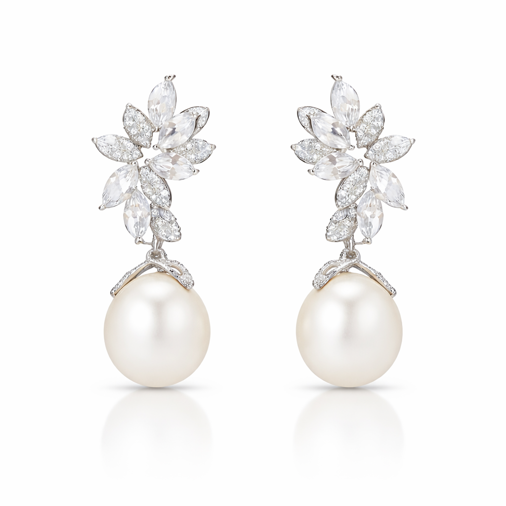 925 Sterling Silver Pearl Flower Drop Earrings – Elegant Bridal Jewelry