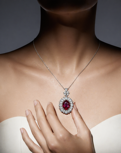 Ruby Oval Necklace 925 Sterling Silver Lab-Created