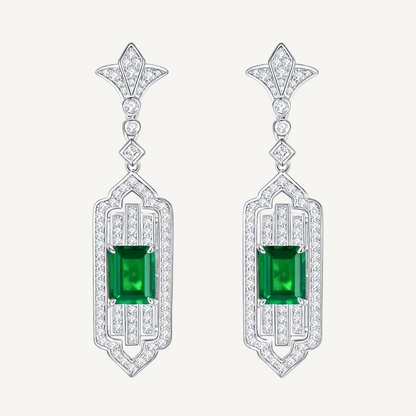 Emerald Drop Earrings 925 Sterling Silver Green Stone