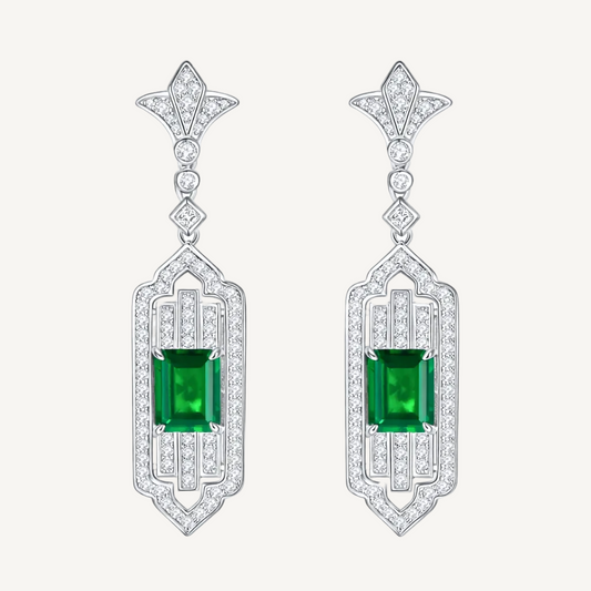 Emerald Drop Earrings 925 Sterling Silver Green Stone