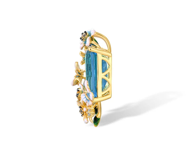 Blue Floral Jewelry Set 925 Sterling Silver – Emerald Cut Glass & CZ