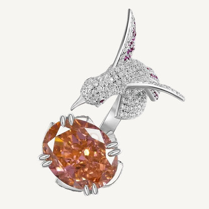Elegant Bird Ring with Warm Peach Zirconia
