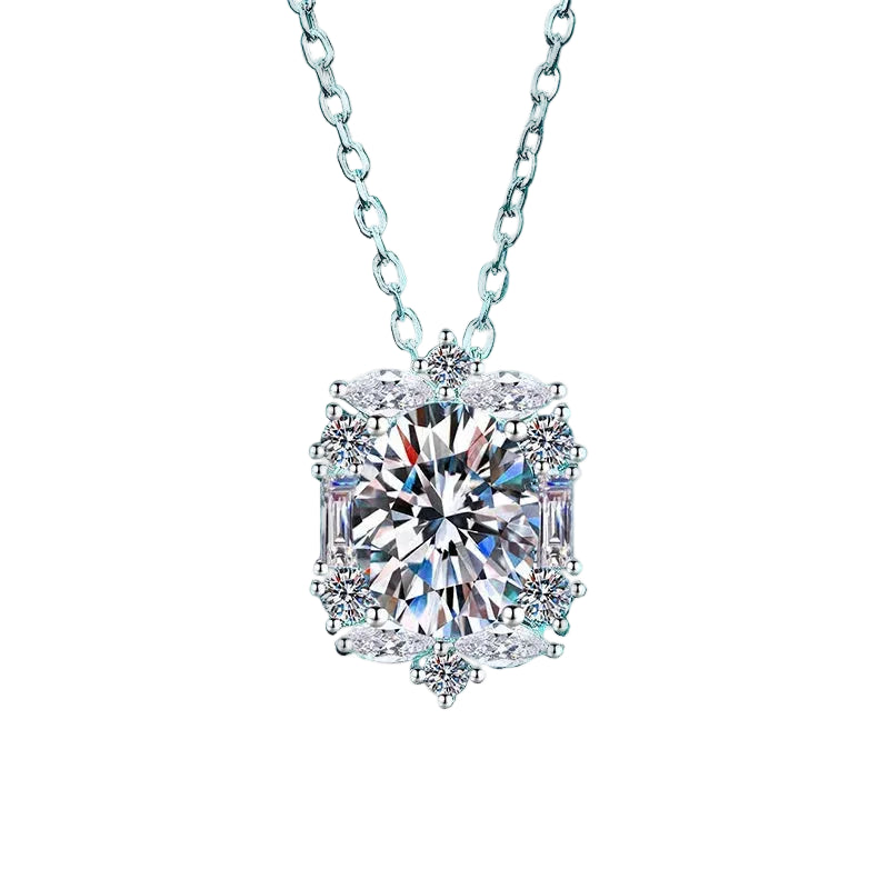 Pendant Necklace 925 Sterling Silver with 2 Carat Moissanite Radiant Cut