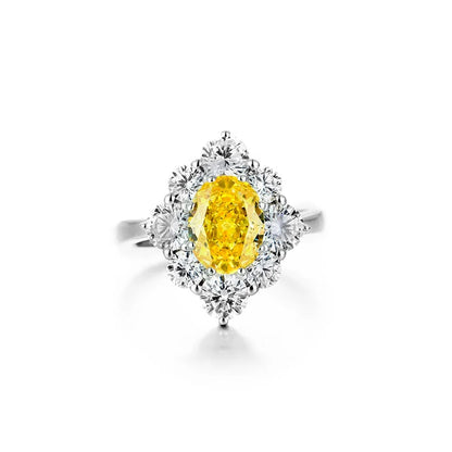 Yellow Zircon Ring 925 Sterling Silver Oval Halo