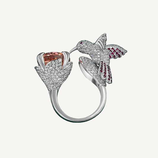 Elegant Bird Ring with Warm Peach Zirconia