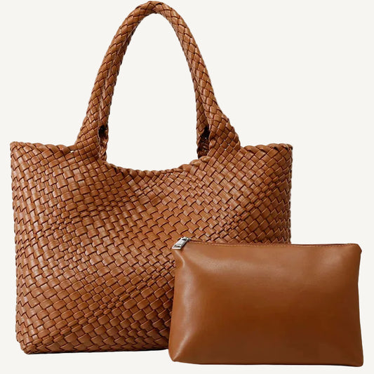 VELORÉ Woven Tote Bag Set – Structured Shopper with Pouch