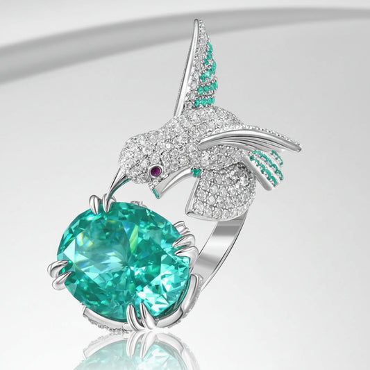 Paraiba Sky Nest Hummingbird Statement Ring