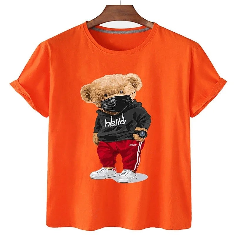 Bear Print Tee Relaxed Cotton T-Shirt