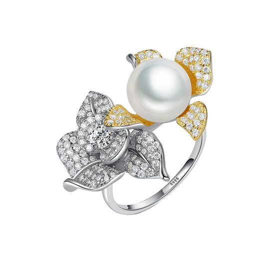 Pearl Floral Ring in 925 Sterling Silver with 18K Gold Accents