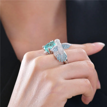 Paraiba Green Zirconia Bird Ring in 925 Sterling Silver