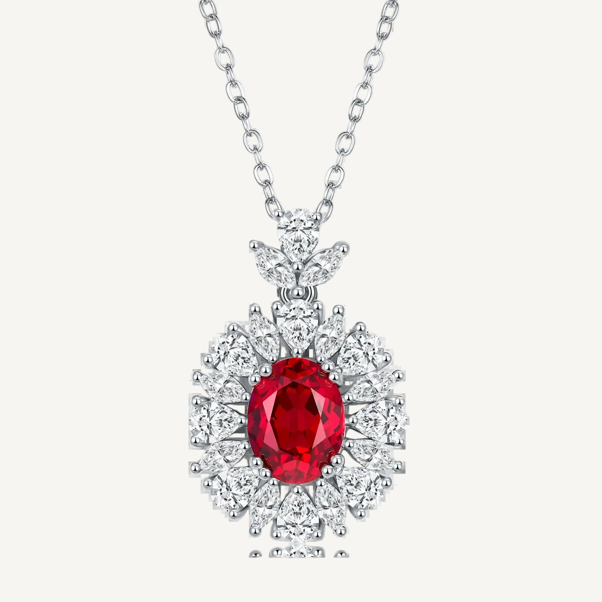 Ruby Oval Necklace 925 Sterling Silver Lab-Created