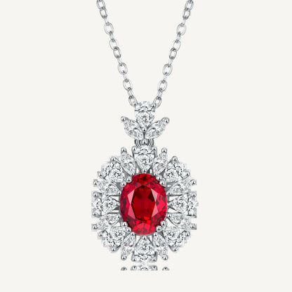 Ruby Oval Necklace 925 Sterling Silver Lab-Created