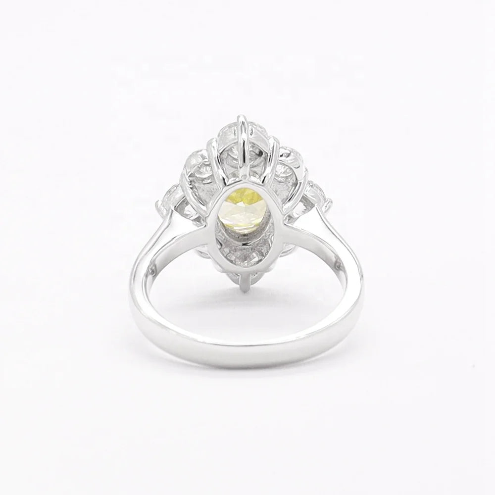 Yellow Zircon Ring 925 Sterling Silver Oval Halo
