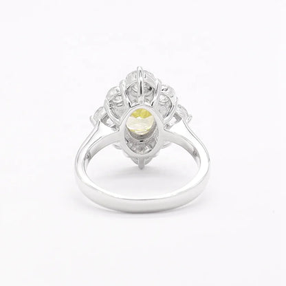 Yellow Zircon Ring 925 Sterling Silver Oval Halo