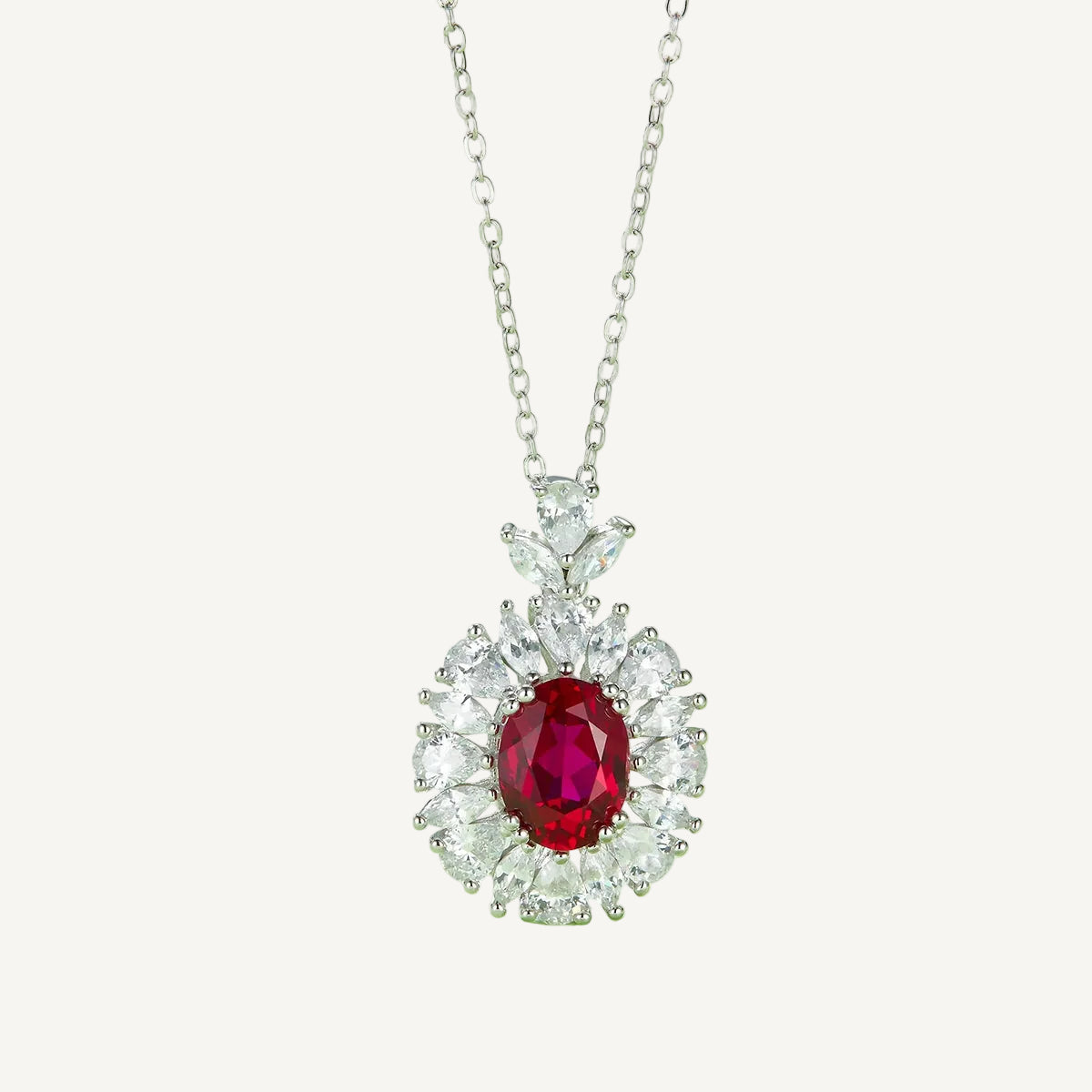 Ruby Oval Necklace 925 Sterling Silver Lab-Created