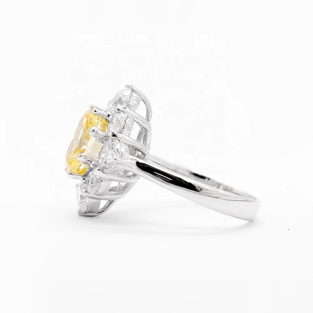 Yellow Zircon Ring 925 Sterling Silver Oval Halo