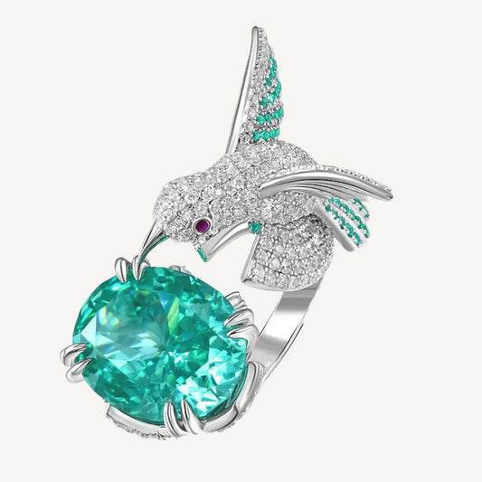 Paraiba Green Zirconia Bird Ring in 925 Sterling Silver