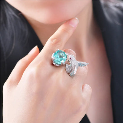 Paraiba Green Zirconia Bird Ring in 925 Sterling Silver