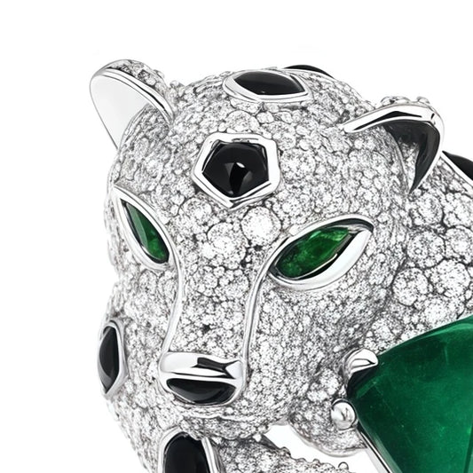 Panther Élite Ring in 925 Sterling Silver with Sugarloaf Green Center Stone