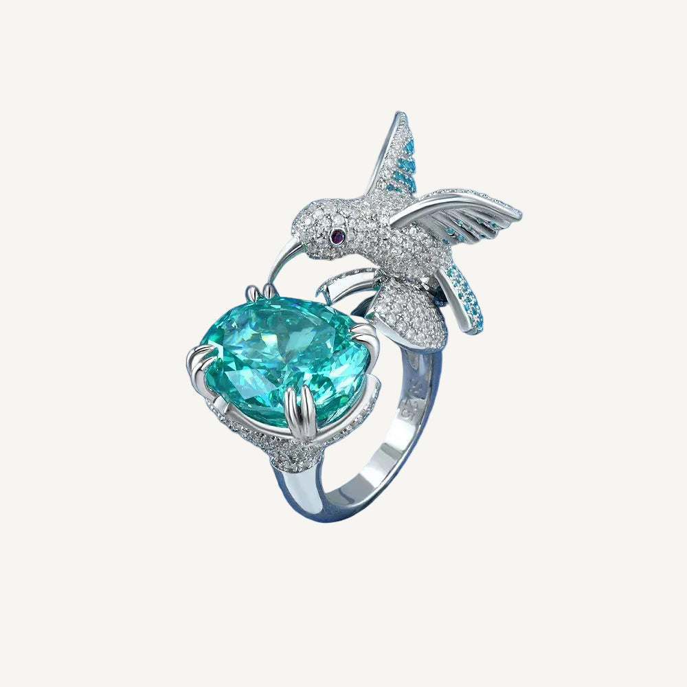 Paraiba Green Zirconia Bird Ring in 925 Sterling Silver