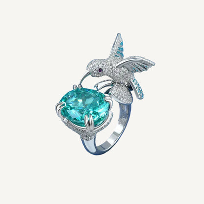 Paraiba Green Zirconia Bird Ring in 925 Sterling Silver