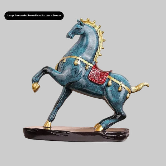 Luxury Horse Statue – Gold / Black/ Green Resin Decor