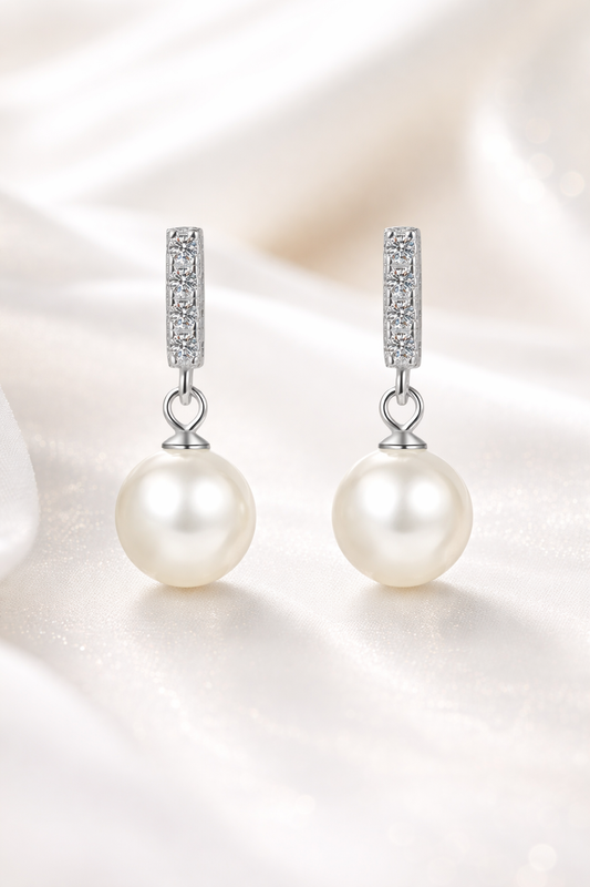 Lumière Élégante – Pearl & Moissanite Drop Earrings in 925 Sterling Silver