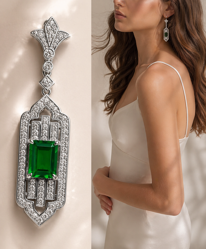 Emerald Drop Earrings 925 Sterling Silver Green Stone