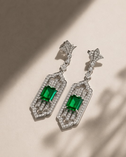 Emerald Drop Earrings 925 Sterling Silver Green Stone