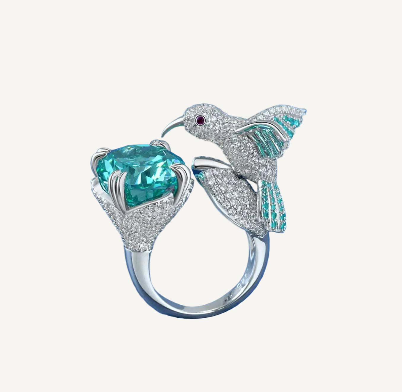 Paraiba Green Zirconia Bird Ring in 925 Sterling Silver