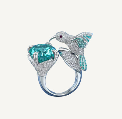 Paraiba Green Zirconia Bird Ring in 925 Sterling Silver