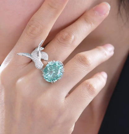 Paraiba Green Zirconia Bird Ring in 925 Sterling Silver